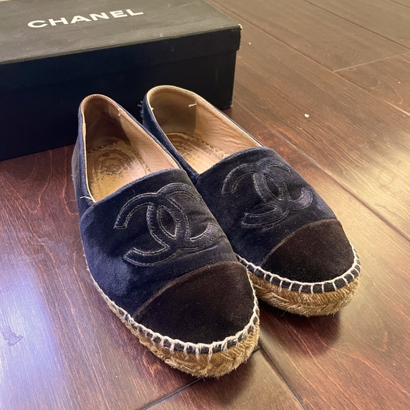 Chanel Espadrilles - black and blue velvet - Picture 1 of 3